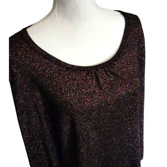 Laura Ashley Blouse Long Sleeve Multi Color Sparkle on Black Size Large Holidays - Picture 2 of 7